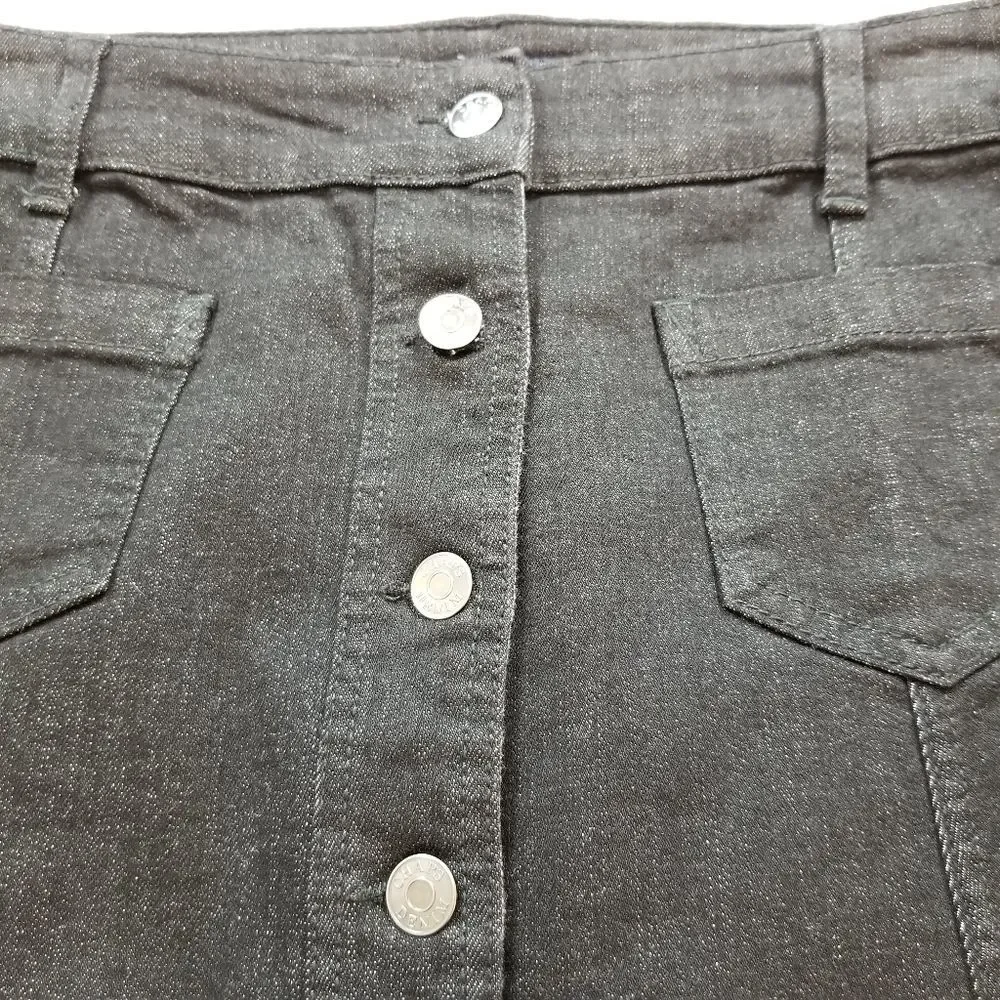 CHAPS Button Front Jean Skirt Black - Picture 2 of 8